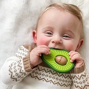 Nuby Silicone Avocado Teether with Spinning Wood Seed- 3+ Months