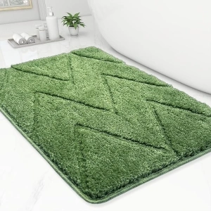 Dark Green Bathroom Rugs - Bath Mats for Bathroom Non Slip Machine Washable Carpet for Bathroom Floor Decor Water Absorbent Bath Rugs for Sink Bathtub and Shower Chevron 20
