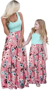 Mommy and Me Family Outfits, Stripe Stitching Dress,Summer Matching Maxi Dress with Pocket for Mother's Day