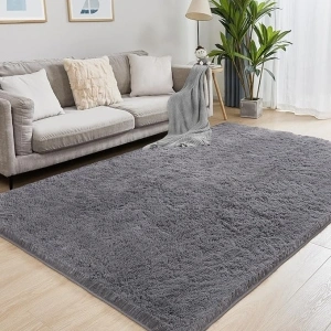 8x10 Grey Fluffy Plush Area Rug, Ultra Soft Bedroom Rug Indoor Carpet, Anti-Skid High Pile Luxury Rugs for Nursery, Kids Room, Playroom, Home Decoration