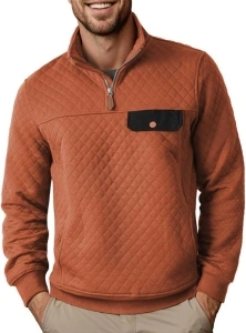 Men's Quarter Zip Sweatshirt Casual Long Sleeve Mock Neck Pullover Geometric Texture Polo Sweatshirts with Pocket