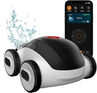 Cordless Pool Vacuum, Automatic Robotic Pool Cleaner with App, Lasts up to 240 Mins, Ultra-fine Dual Filter Ideal for Above/In-Ground Pools up to 1,100 Sq.ft