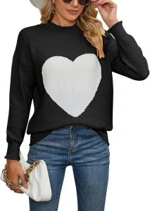 shermie Women's Pullover Sweaters Long Sleeve Crew Neck Cute Heart Knitted Casual Sweater