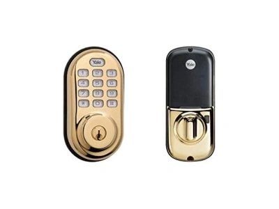 Yale Security Electronic Push Button Deadbolt Fully Motorized with Zwave Technology, Polished Brass