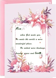 Mother's Day Greeting Cards For Mom From Daughter Son,Woman Birthday Gift Pink Card,Mother's Day Gifts Cards For Wife From Husband Blessing Cards With Envelope Sealing