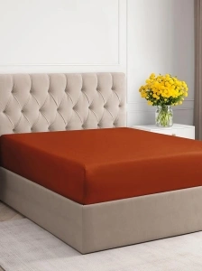 Cal King Size Fitted Bed Sheet - Hotel Luxury Single Fitted Sheet Only - Fits Mattress Up to 16 - Extra Soft, Wrinkle Free, Breathable - Bottom Fitted Sheet - Terracotta Single Fitted Sheet Only
