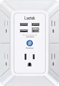 5-Outlet Surge Protector Wall Charger with 4 USB Ports - 1680J Multi Plug for Home, Office, Travel