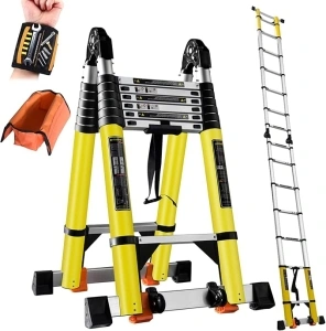 18FT Telescoping A Frame Ladder Portable Aluminum Extension Ladder Collapsiable to 39