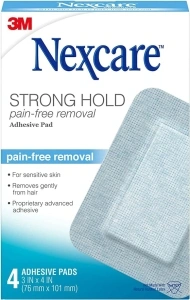 Nexcare Strong Hold Pain-Free Removal Adhesive Pads, 3 x 4 in, 4 Count