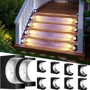 ROSHWEY Stair Lights Outdoor 10 Pack, LED Solar Step Lights for Outside, IP65 Waterproof Outdoor Lights Solar Powered Step Lighting for Deck Decor, Patio, Porch, Front Door, Sidewalk, White Light