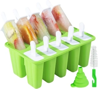 Popsicle Molds，Popsicle Mold 10 Pieces Popsicle Molds Silicone BPA Free Ice Pop Mold Easy Release (10 Cavities, Dark Green)