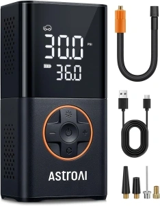 AstroAI L7 Tire Inflator Portable Air Compressor Cordless Bike Pump with Digital Dual Values Display, 150 PSI Car Tires Pump with LED Lights Air Pump for Cars, Motorcycles, Bikes, Balls