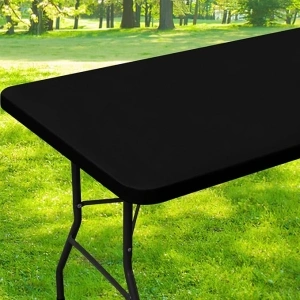 Smiry Rectangle Picnic Table Cloth, Waterproof Elastic Fitted Tablecloths for 6 Foot Tables, Washable Polyester Table Cover for Camping, Indoor and Outdoor (Black, 30