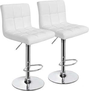 Yaheetech Bar Stools Set of 2, PU Leather Adjustable Swivel Barstools, Armless Hydraulic Kitchen Counter Bar Stool, Kitchen Island Chairs Set of 2, White