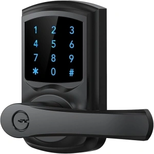 Keyless Entry Door Lock, Keypad Door Lock with Handle, Electronic Door Lock, Touchscreen, Auto-Locking, Anti-peep Password, Easy to Install for Front Door, Home, Office, Matte Black