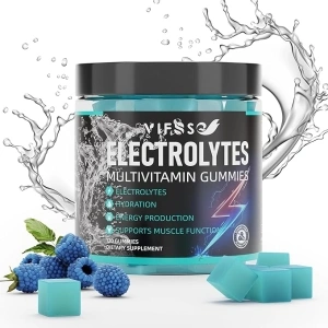 Electrolytes Gummies No Sugar, 120 Chewable Electrolyte Gummies with 6 Electrolytes for Runners and Endurance Sports, Refreshing Blue Raspberry, Hydration Electrolyte Chews, 1 Pack