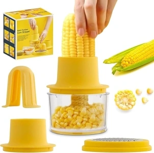 Corn Cob Stripper, Corn Peeler from Corn on the Cob, Quick Corn Kernel Cutter Tool, with Bowl & Safety Handle [Yellow]