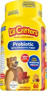 L’il Critters Probiotic Daily Gummy Supplement for Kids, for Digestive Health Support, Grape, Cherry and Orange Flavors, 60 Gummies