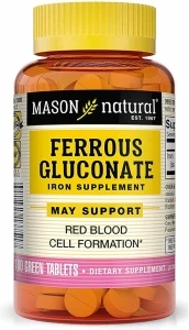 Mason Natural Ferrous Gluconate - Supports Red Blood Cell Formation, Gentle on Stomach Iron Supplement, 100 Tablets