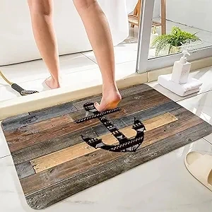 Bath Rugs Sponge Foam Absorbent Soft for Bathroom and Kitchen (21X35.5 inches),Flannel Mat Non Slip Bright 3D Print for Bedside and living room(Old Wooden Plank Anchor)