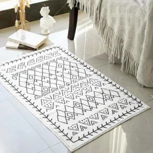 Tititex White Black Bohemian Area Rug - 1.6'x2.6' Ultra Soft Faux Rabbit Fur Boho Runner Rug Doormat, Non-Slip Mat Washable High-Pile Carpet for Laundry Bedroom Decor