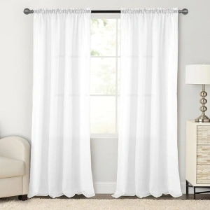 Tony's collection White Sheer Curtains 63 Inch Length, Slub Textured Rod Pockets Small Window Curtain & Drapes for Bedroom Living Room Kitchen Backdrop(34x63 Inch, White, 2 Panels)