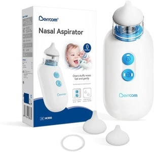 Berrcom Electric Nasal Aspirator for Baby, Baby Nose Sucker for Toddler Electric Nose Suction with Adjustable 2 Suction Levels, 2 Silicone Tips Automatic Nose Cleaner