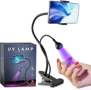 Gel X Lamp - 5W Clamp UV Led Nail Lamp with Phone Holder USB Gooseneck UV Lamp Professional Nail UV Light Rotatable 4 Gears for Manicure Cure DIY Nail Tips Art Home Dryer (W-Stand)