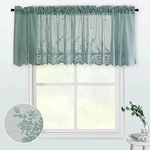 WUBODTI Teal Lace Sheer Valances for Kitchen Windows 64