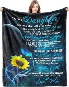 Gift for My Daughter Blanket from Mom as Birthday Present I Love You Letter to Her, Ultra-Soft Flannel Fleece Light Weight Bed Throw (Daughter Gifts1, 50