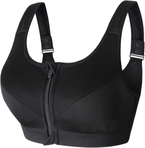 Women's High Support Push Up Zip Front Close Padded Sports Bra