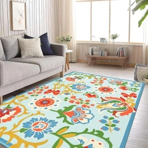 HEBE Floral Area Rug 6'x9’ Large Living Room Rug Boho Rugs for Bedroom Non Slip Washable Dining Room Mat Soft Throw Rug Indoor Floor Carpet for Nursery Kids Room Entryway