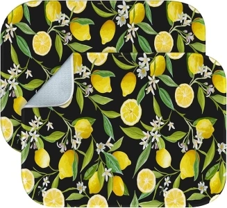 Jungle Green Dish Drying Mat,Lemon Fruits Flowers Leaves Retro Floral Vintage Decoration Dish Drying Mats for Kitchen Counter,Extra Large 18