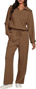 MEROKEETY Women's 2 Piece Outfits 2024 Long Sleeve Half Zip Sweatshirt Wide Leg Sweatpants Lounge Sets