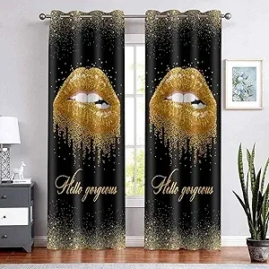 BSPPTI Lips Curtains for Bedroom, Hello Gorgeous Curtain Women Girls Room Darkening Thermal Insulated Blackout Window Drapes for Living Bedroom, 42