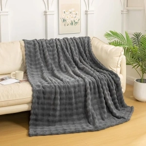 YUSOKI Faux Fur Throw Blanket with 3D Bubbles Super Soft Fuzzy Cozy Thick Blanket for Couch Chair Sofa Gift Home Décor(Grey,50 * 60inches)