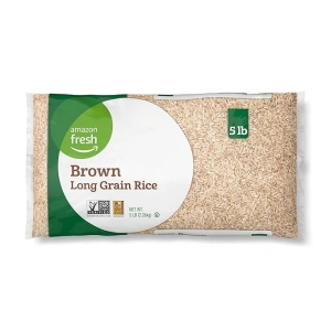 Amazon Fresh, Brown Long Grain Rice, 5 lb (Previously Happy Belly, Packaging May Vary)