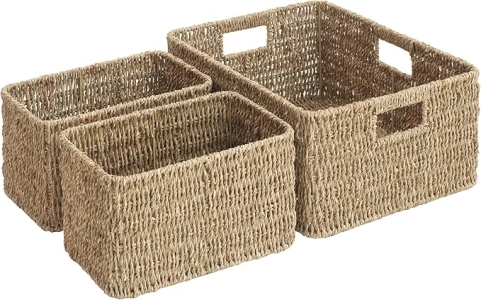 JS HOME Set of 3 Wicker Basket for Organizing, 16.9x13x7.5