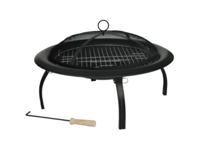 Fire Sense 60873 Fire Pit Portable Folding Round Steel with Folding Legs Wood Burning Lightweight Included Carrying Bag & Screen Lift Tool - Black - 22