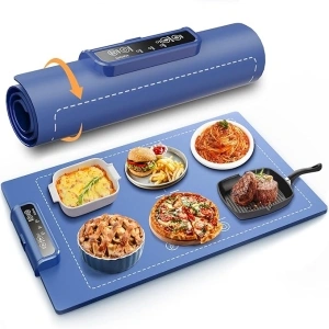 Electric Food Warmer, Warming Trays for Buffets Party, Food Warming Mat Fast Heating, Roll Up, 3 Adjustable Temperature, 4H Timer, Safety Lock, Portable Heating Pad for for Pizza, Dishes & Dinners