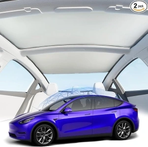 Roof Sunshade for Tesla Model 3 2021-2023, Front & Rear Glass Roof Sun Shade for Skylight Heat Insulation Sunroof Shade Reflective 99% UV with Ice Crystal Coating Car Accessories for 2023 2022 Model 3