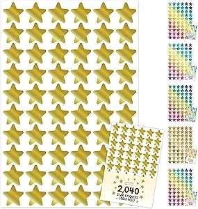 Decorably Star Reward Stickers for Kids - 2,040 Small Gold Star Stickers Small, Foil Star Stickers, Foil Stars Stickers, Small Star Stickers for Kids Reward, Star Sticker Stars, Gold Star Sticker