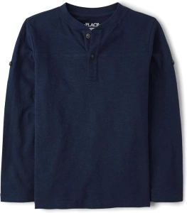 The Children's Place Boys' Long Sleeve Rolled Cuff Henley Shirt