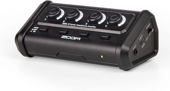 Zoom ZHA-4 Handy 4-Channel, Battery-Powered Headphone Amplifier with Volume & Mute Functionality, Portable, for Podcasting, Music, Productions, and More