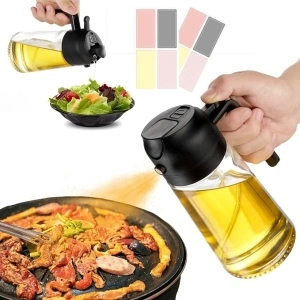 16oz Oil Sprayer for Cooking - 2 in 1 Spray & Pour Olive Oil Dispenser - 470ml Glass Spray Oil Bottle - Kitchen Gadgets