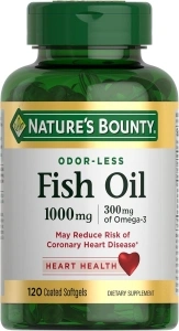 Nature's Bounty Fish Oil, Supports Heart Health, Dietary Supplement, 300mg Omega-3, 120 Coated Softgels