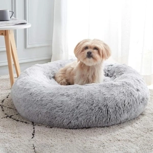 WESTERN HOME WH Calming Dog & Cat Bed, Anti-Anxiety Donut Cuddler Warming Cozy Soft Round Bed, Fluffy Faux Fur Plush Cushion Bed for Small Medium Dogs and Cats (20