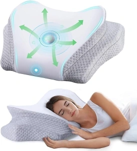 Cervical Neck Pillow for Sleeping, Memory Foam Pillows for Bed with Adjustable Height Levels, Ergonomic Pillow with Washable Pillowcase, Suitable for Side Back Stomach Sleepers