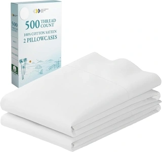 CALIFORNIA DESIGN DEN Soft & Silky 500 Thread Count 100% Cotton is Cool & Smooth, White Pillowcases Queen Size Fits Standard & Queen Pillows (Pure White)