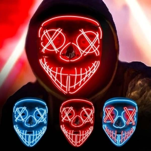 Halloween LED Mask Light Up Purge Mask with 3 Light Modes Scary Mask for Thrilling Halloween Party & Cosplay Fun